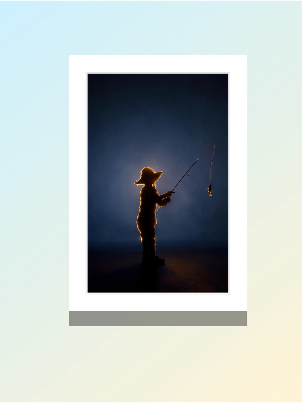 Matted Silhouetted Fisherman Wall Art Print in Black